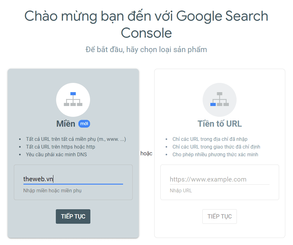 Them website vao Google Search Console.