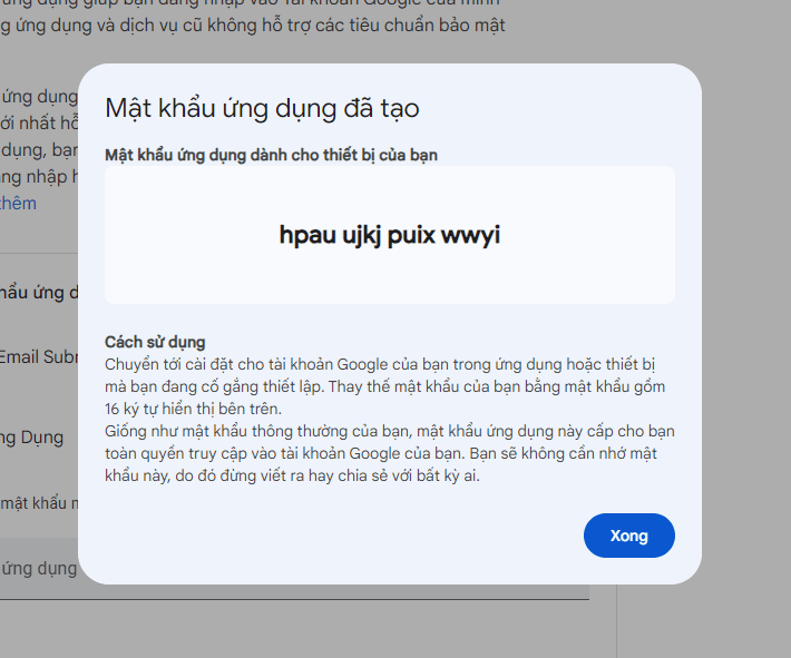 Tạo mật khẩu ứng dụng google