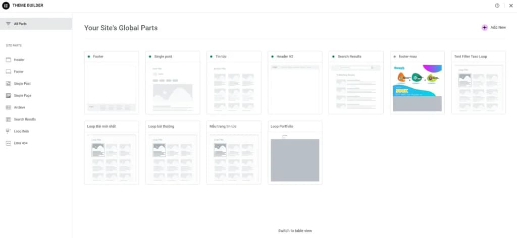 elementor theme builder