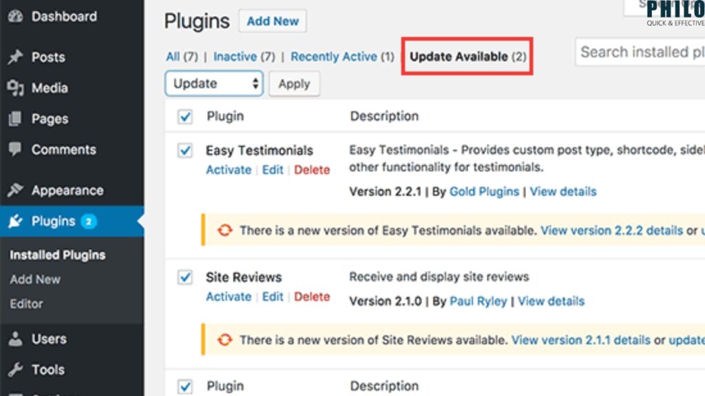 Update plugins thường xuyên để bảo mật website